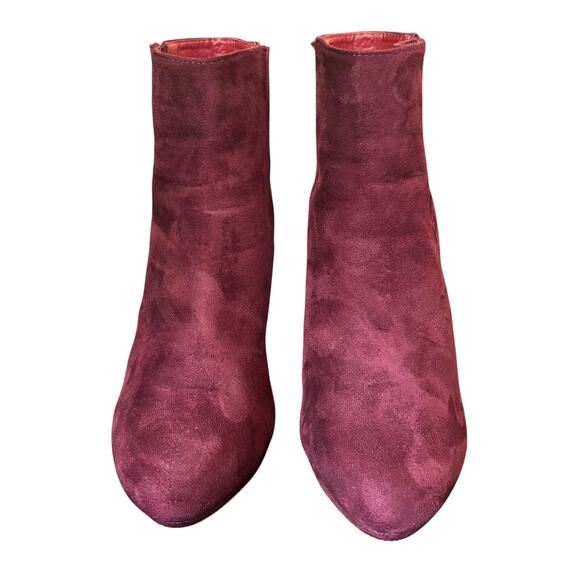 Bella Marie Ankle Boot With Heel Size 8.5 Wine Red Faux Suede Almond Toe Pull On - Picture 5 of 7